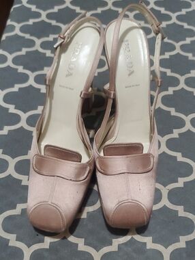 Prada Pink Satin Slingback Heels